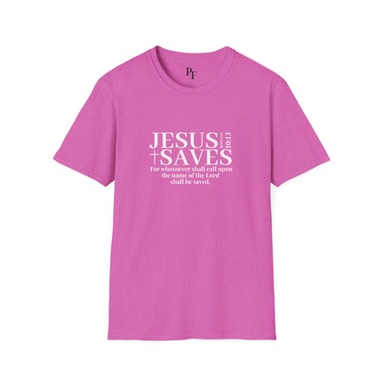 Jesus Saves Romans 10:13 T-Shirt | KJV Christian Witness Tee