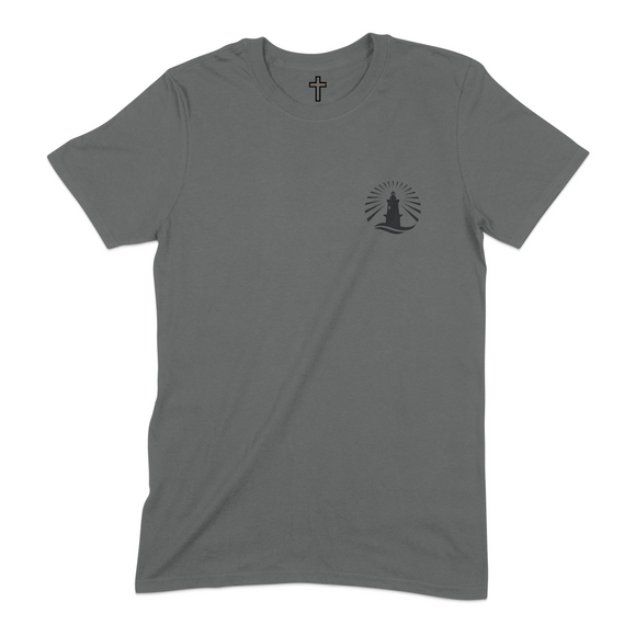 Buddha Statue and Cross Design on Grey T-Shirt product type