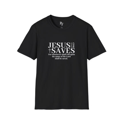 Jesus Saves Romans 10:13 T-Shirt | KJV Christian Witness Tee