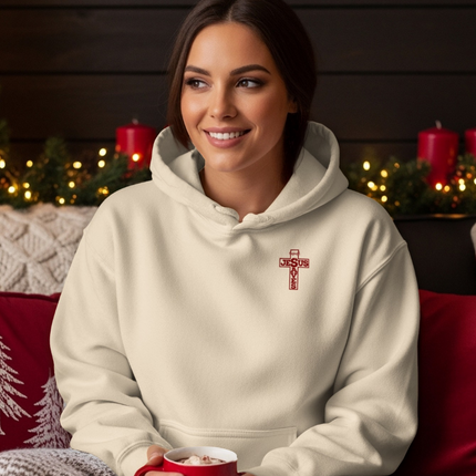 Cozy Hoodie with Red Cross Embroidery Christmas Outfit