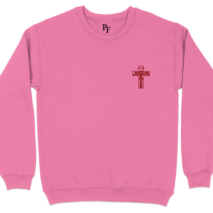 Jesus Saves Cross Graphic Pink Crewneck Sweatshirt product type