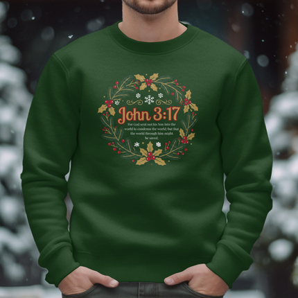 Festive John 3:17 Christian Verse Holiday Sweatshirt