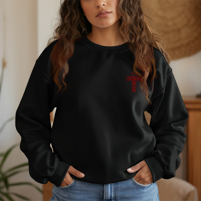 Stylish Jesus Embroidered Cross Sweatshirt casual product