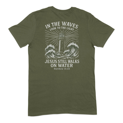 In The Waves Look To The Light - Matthew 14:25 Christian T-Shirt