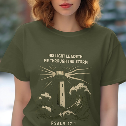 His Light Leads Me Through The Storm Christian Faith T-Shirt