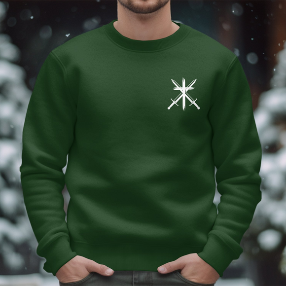 Cozy Green Sweatshirt with Crossed Swords Graphic product