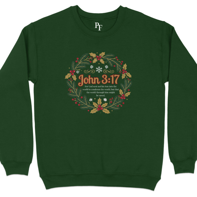 John 3-17 Wreath Design Christmas Sweatshirt