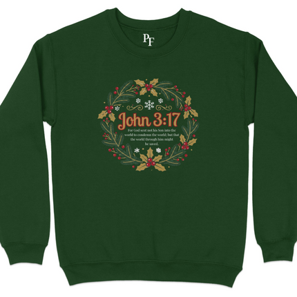 John 3-17 Wreath Design Christmas Sweatshirt
