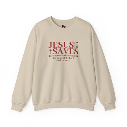 Jesus Saves Sweatshirt — Romans 10:13 Christian Crewneck for Women - PURIFASHION Sweatshirt 19173250593304268442