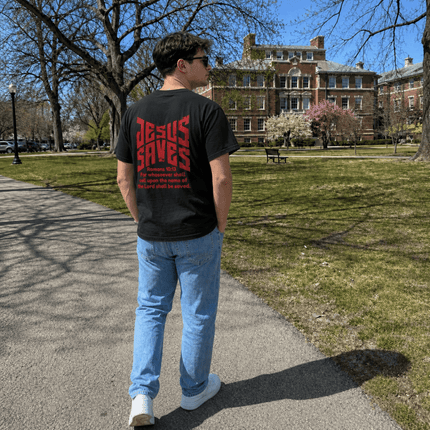 Jesus Saves T-Shirt - Romans 10:13 Christian Witnessing T-Shirt - PURIFASHION T-Shirt 46621394290677995401