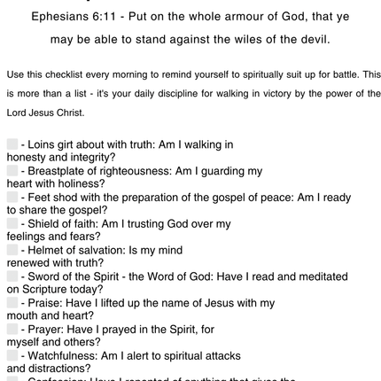Spiritual Warfare Checklist - PURIFASHION Printible 