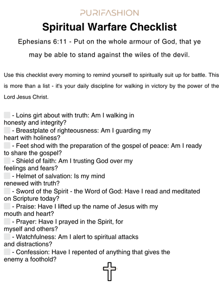 Spiritual Warfare Checklist - PURIFASHION Printible 